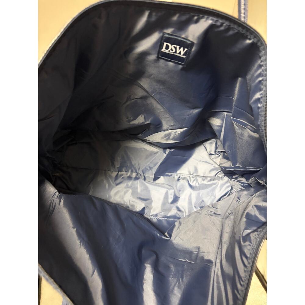 DSW Navy Blue Felt Weekender Bag Travel Duffel Tote - Picture 5 of 11